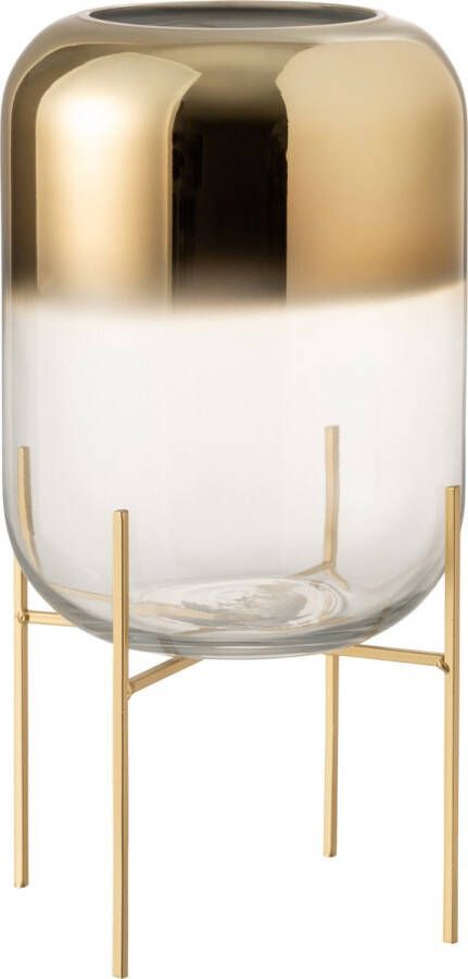 J-Line Vaas Oceanne Glas Goud Transparant Large Bloemenvaas 36.00 cm hoog