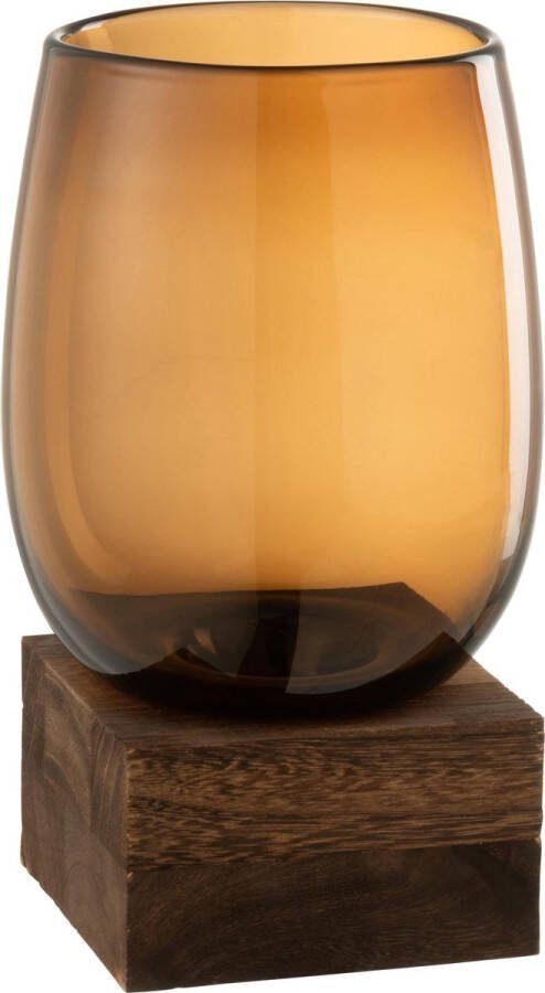J-Line Vaas Op Voet Hoog Glas Hout Bruin Large