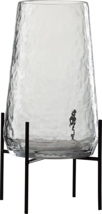 J-Line Vaas Op Voet Oneffen Glas Transparant Zwart Large Bloemenvaas 32.00 cm hoog