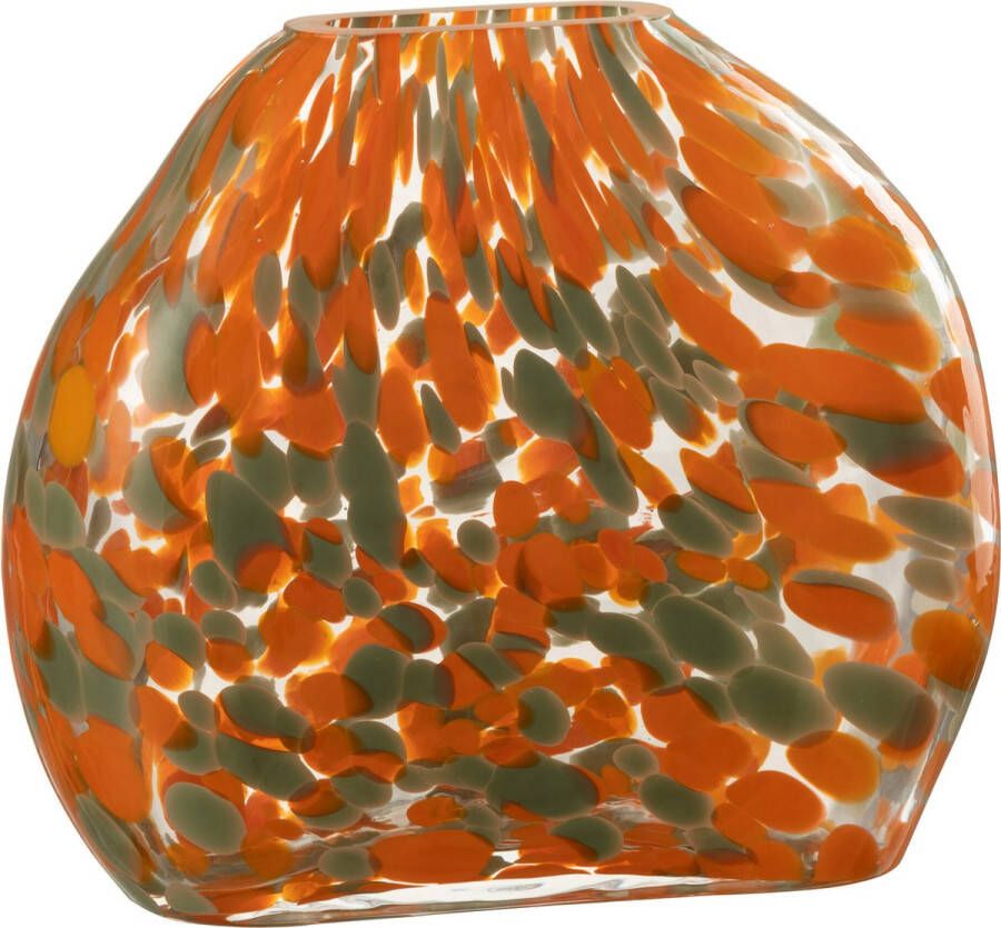 J-Line Vaas Plat Stippen Glas Oranje Groen Small Bloemenvaas 19.00 cm hoog