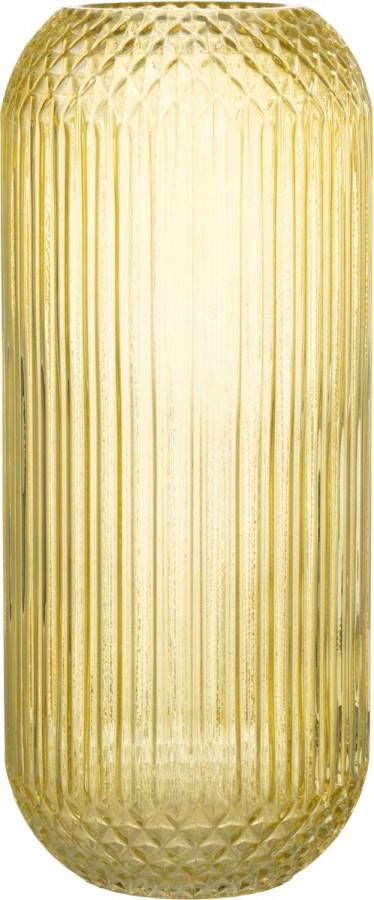 J-Line Vaas Recht Geslepen Glas Geel Large Bloemenvaas 36.50 cm hoog