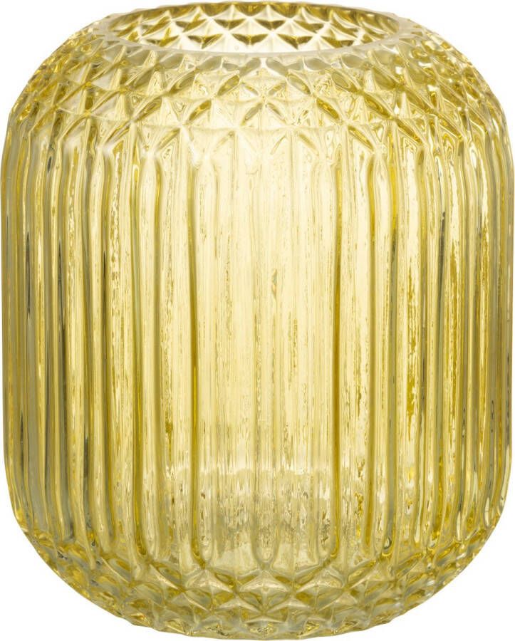 J-Line Vaas Recht Geslepen Glas Geel Small Bloemenvaas 17 cm hoog