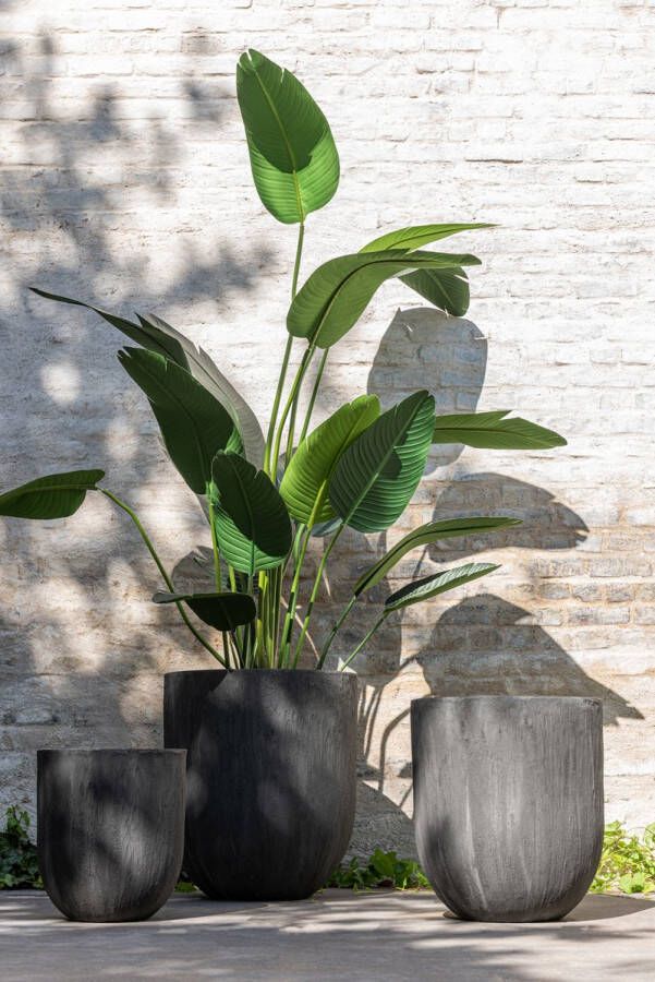 J-Line Set Van 3 Vazen Rond Keramiek Hoog Zwart Ø 55.00 cm