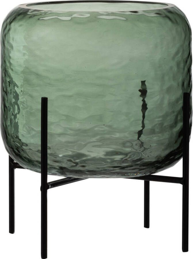 J-Line Vaas Rond Oneffen Glas Groen Small Bloemenvaas 25.00 cm hoog