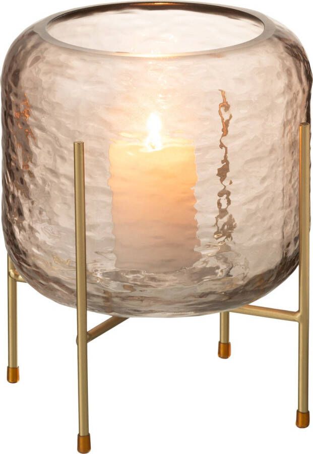 J-Line Vaas Rond Op Voet Glas Bruin Goud Small Bloemenvaas 23.00 cm hoog