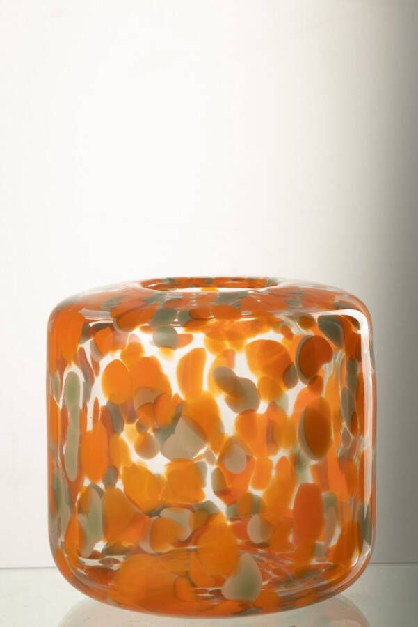 J-Line Vaas Rond Stippen Glas Oranje Groen Bloemenvaas 20.00 cm hoog