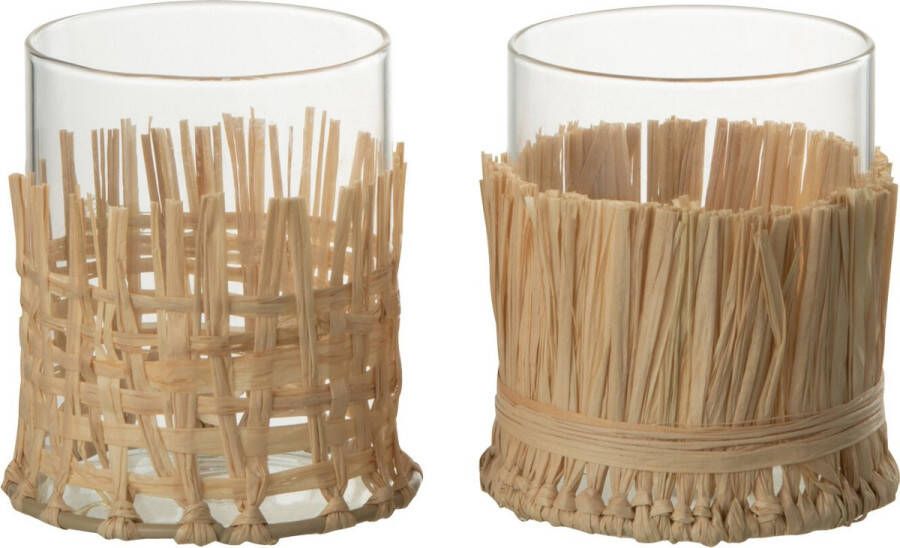 J-Line Vaas Vlecht Glas Raffia Transparant Small Assortiment Van 2 Bloemenvaas 10.00 cm hoog