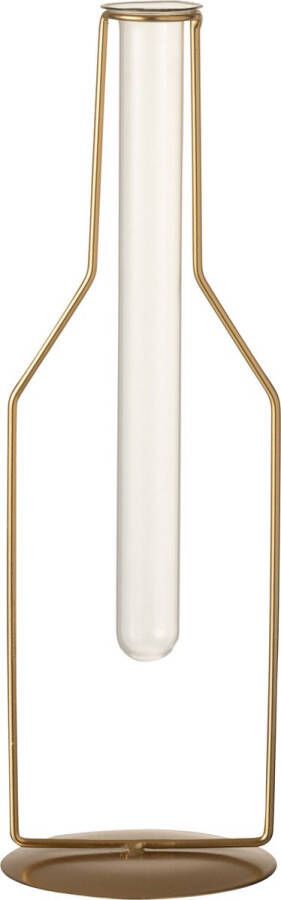 J-Line Vaasje 1 Tube 1 Veer Metaal Glas Goud Large Bloemenvaas 33.00 cm hoog