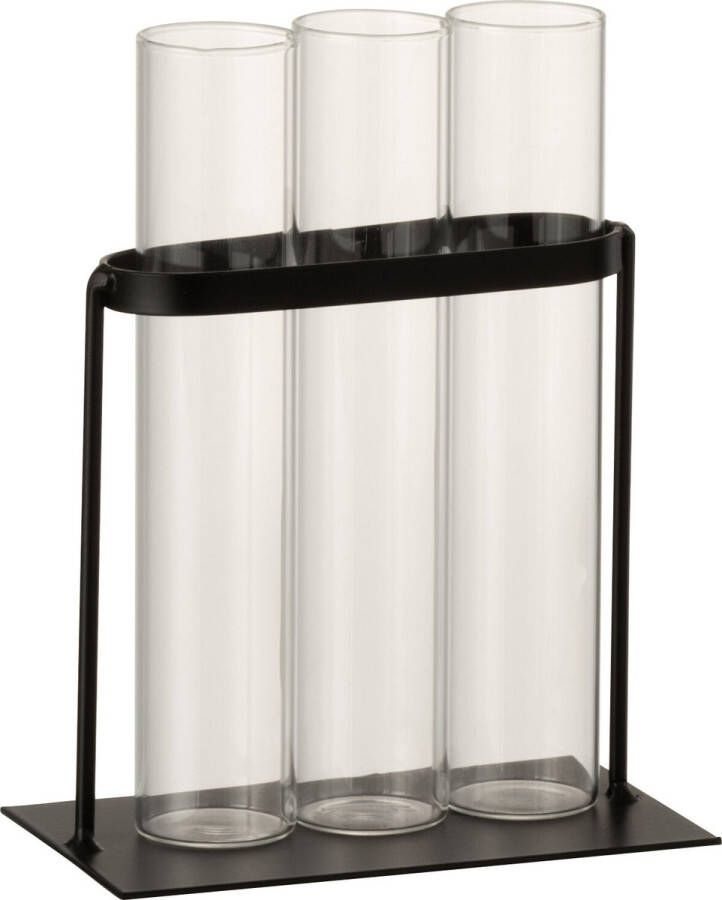 J-Line Vaasje 3 Tubes Metaal Glas Zwart Bloemenvaas 11.00 cm hoog