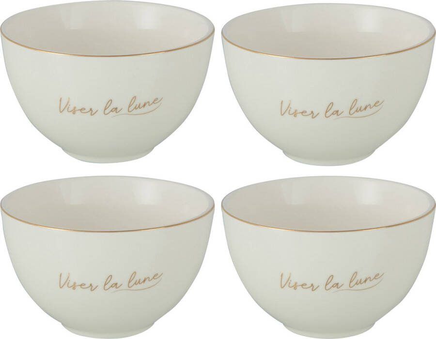J-Line Viser La Lune kom porselein wit & goud small 4 stuks woonaccessoires