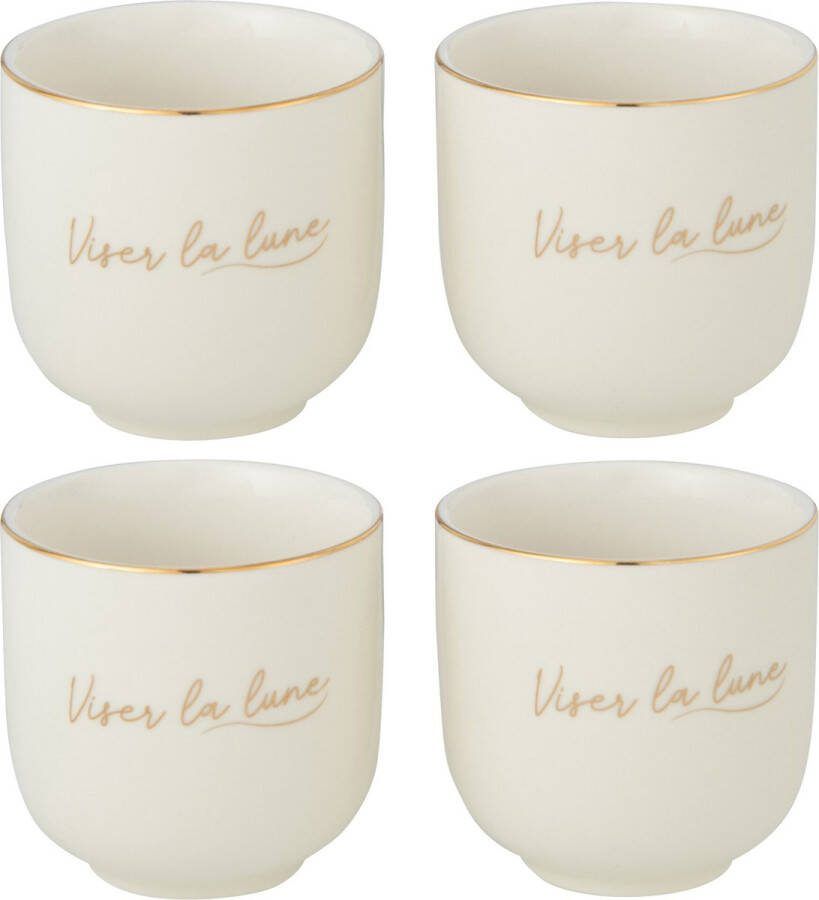 J-Line Viser La Lune mok porselein wit & goud 4 stuks woonaccessoires