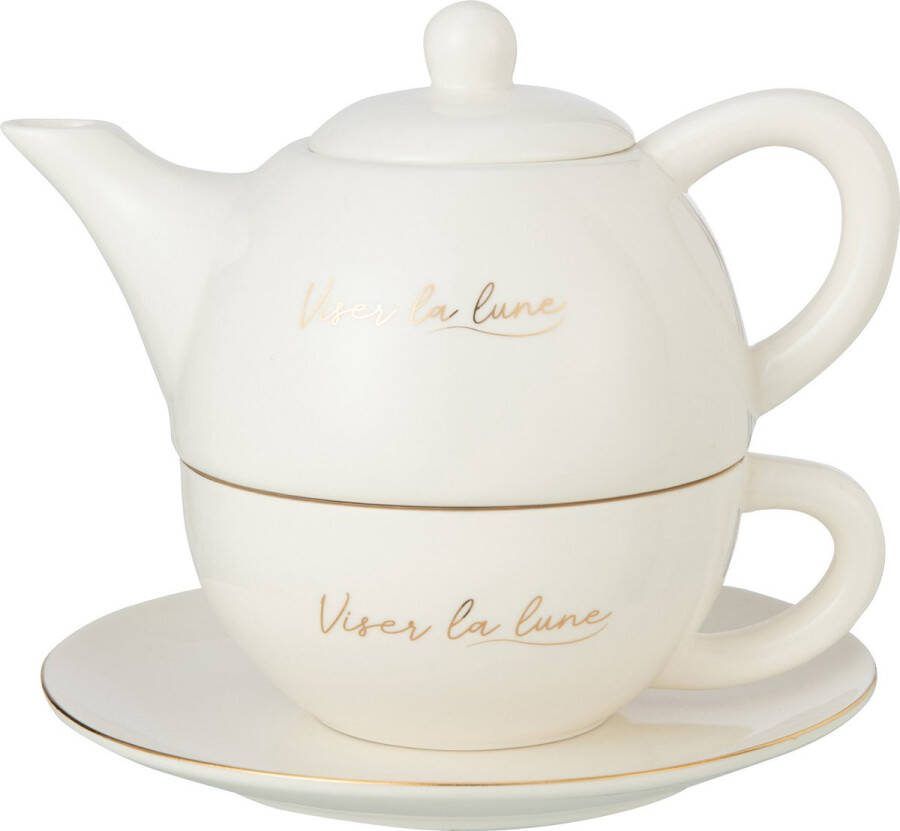 J-Line Viser La Lune theekop + theepot porselein wit & goud woonaccessoires