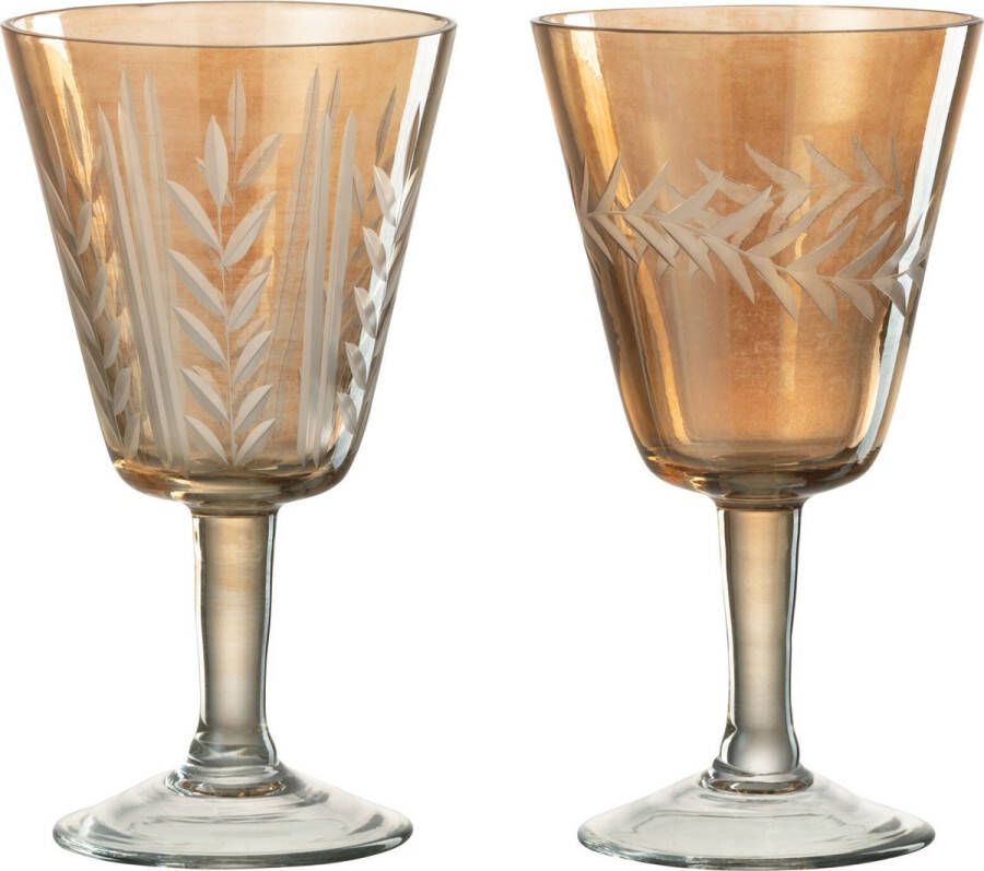 J-Line Voet Verticaal Hal glas drinkglas goud 2 stuks woonaccessoires