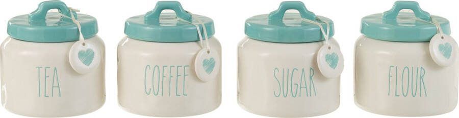J-Line Voorraadpot Flour Sugar Coffee Tea Keramiek Wit Blauw Assortiment Van 4