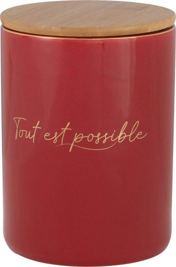J-Line Tout Est Possible voorraadpot porselein rood & goud woonaccessoires