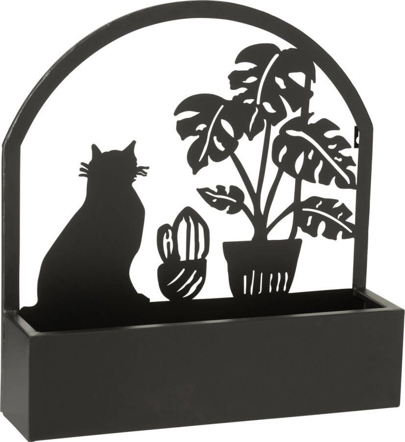 J-Line Wanddeco Bloempot Kat Metaal Zwart Ø 11.50 cm
