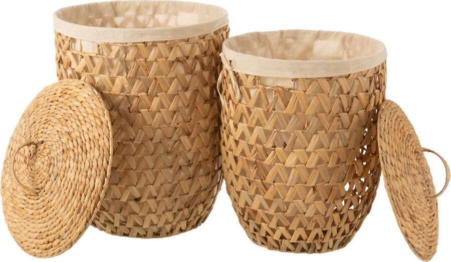 J-Line wasmanden + Deksel Waterhyacinth jute naturel 2 stuks