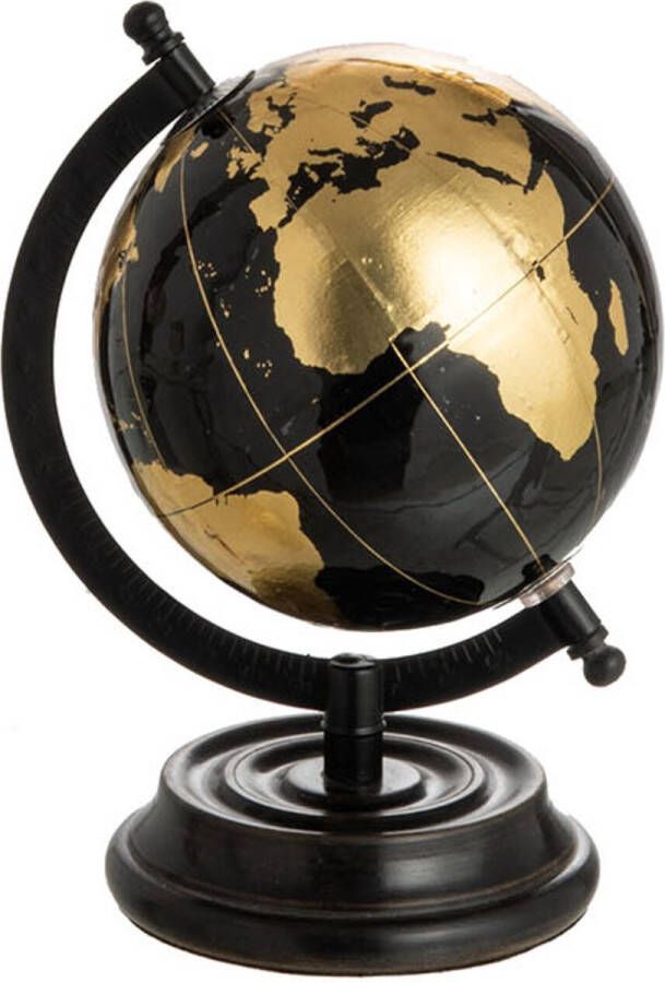 J-Line wereldbol Op Voet hout zwart|goud small