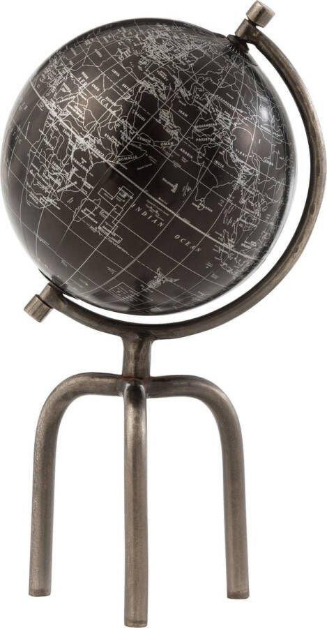 J-Line wereldbol Tripod ijzer kunststof zilver zwart small