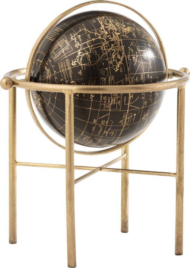 J-Line wereldbol Vintage ijzer kunststof goud zwart large