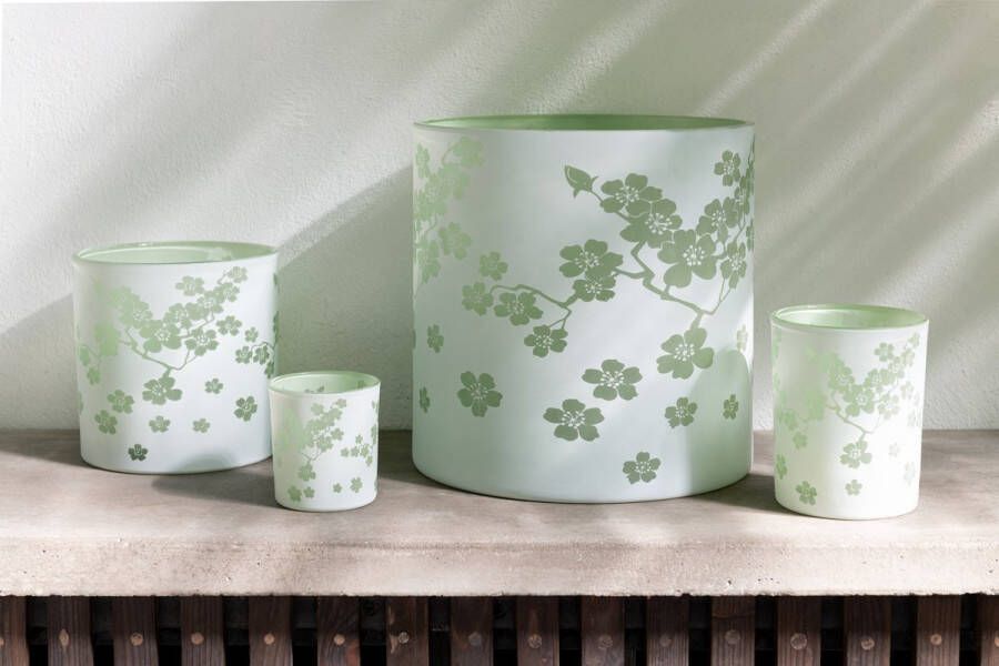 J-Line Windlicht Bloemen Glas Groen Extra Large Paasdecoratie