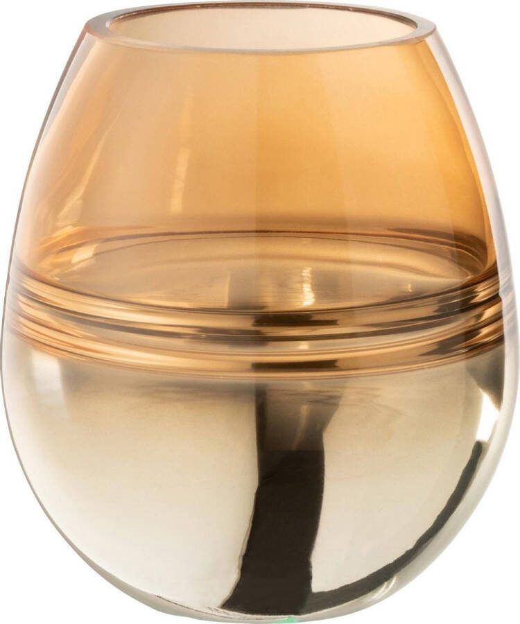 J-Line Windlicht Bol Rond Streep Glas Goud Small