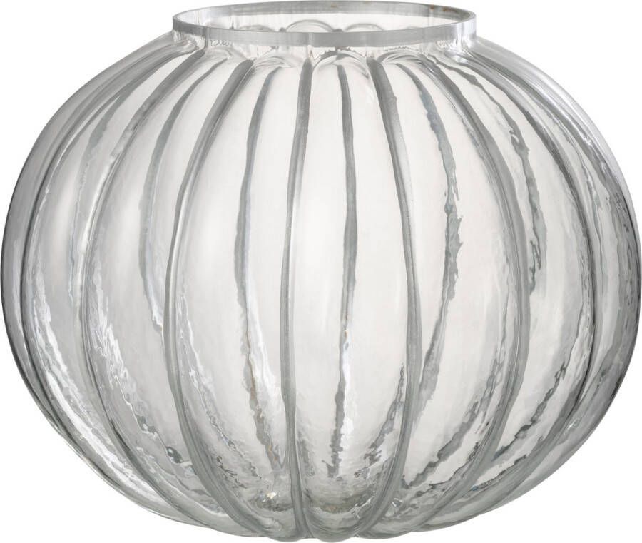 J-Line Windlicht Bol Streep Glas Transparant|Zilver Large