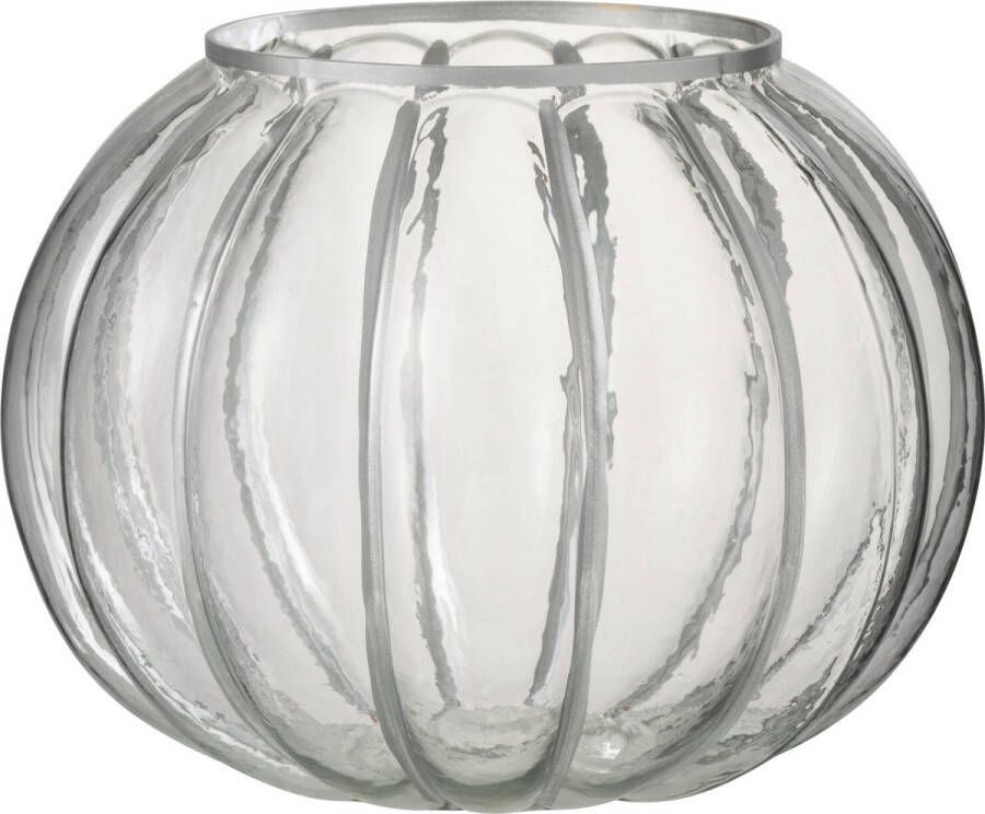 J-Line Windlicht Bol Streep Glas Transparant|Zilver Medium