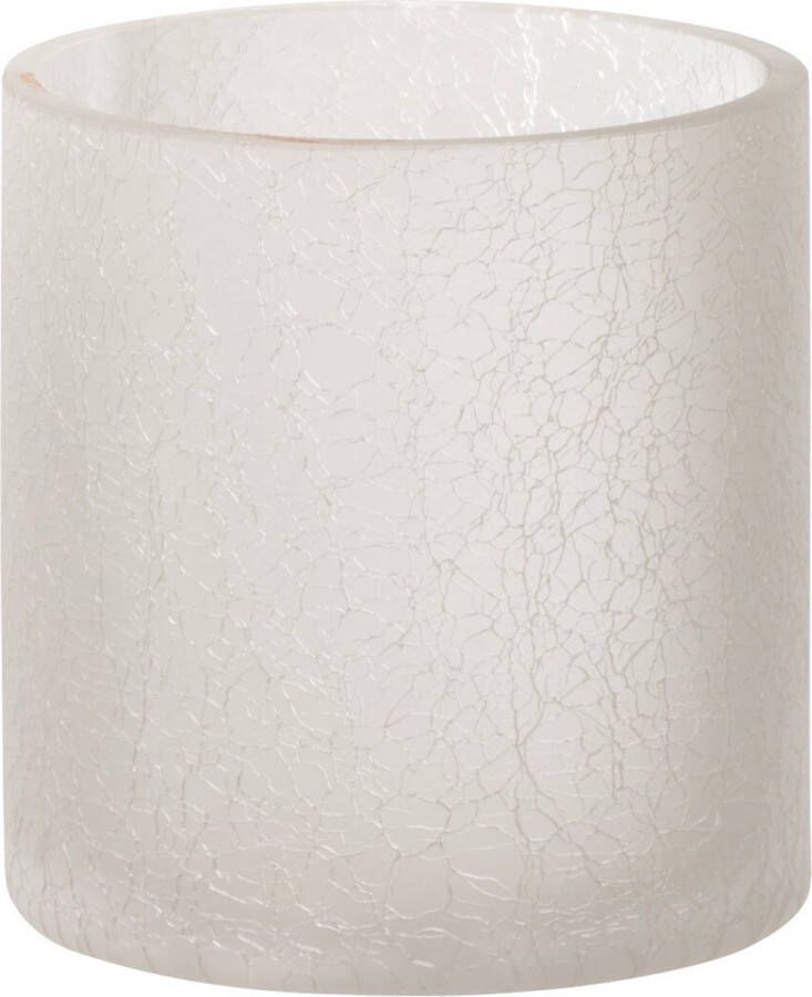 J-Line Windlicht Cilinder Craquele Glas Frosted Wit Small 2 stuks