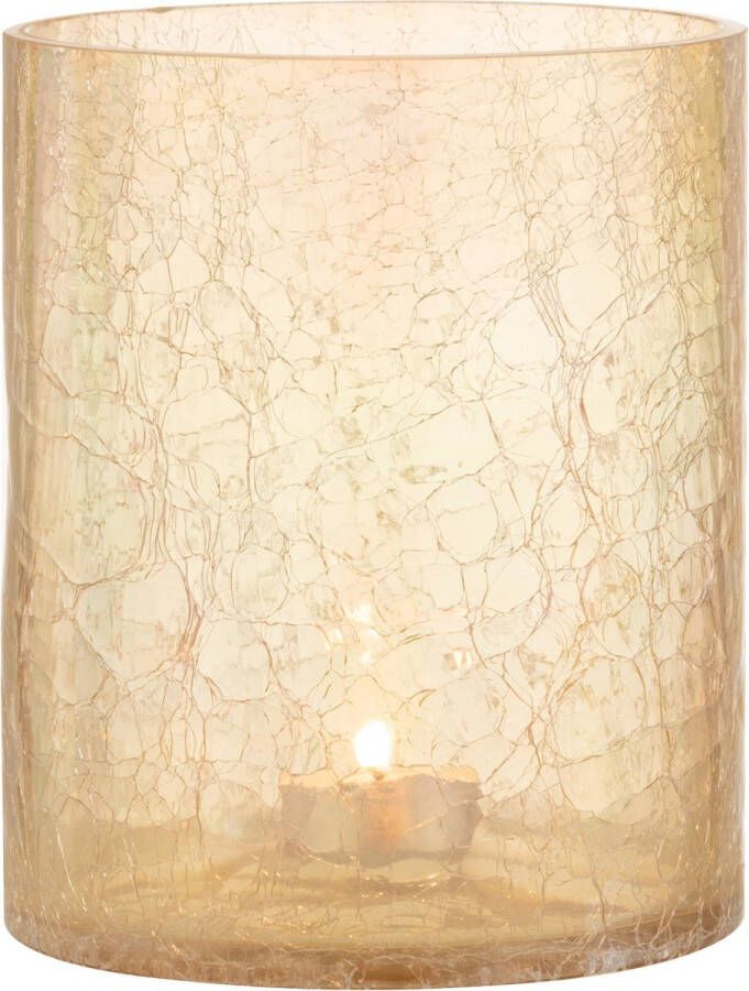 J-Line Windlicht Crackle Glas Geel 15x15x18
