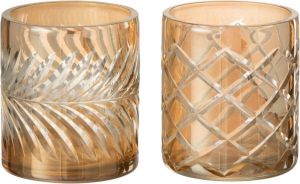 J-Line Windlicht Diamant Glas Goud Small Assortiment Van 2