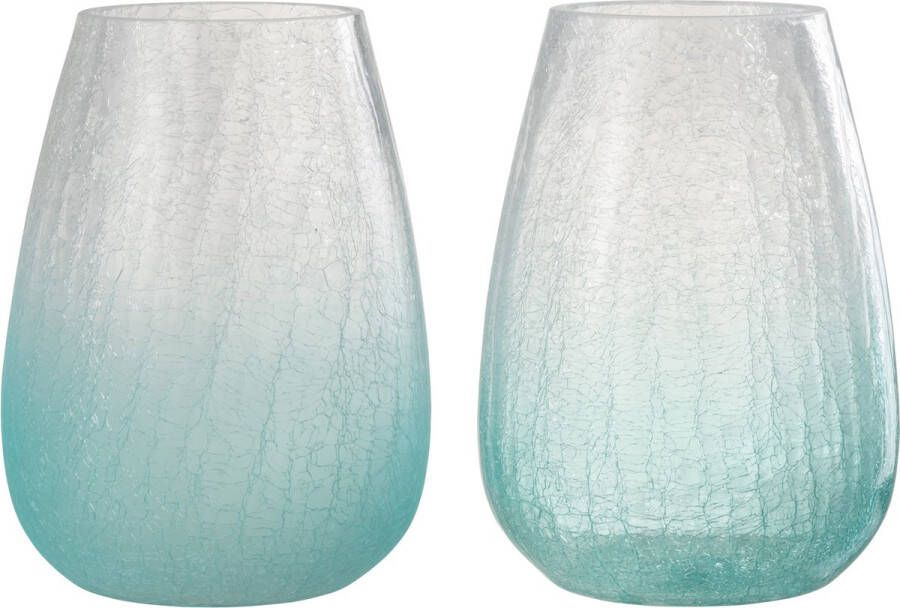J-Line Windlicht Eivorm Craquele Glas Blauw Large Assortiment Van Twee