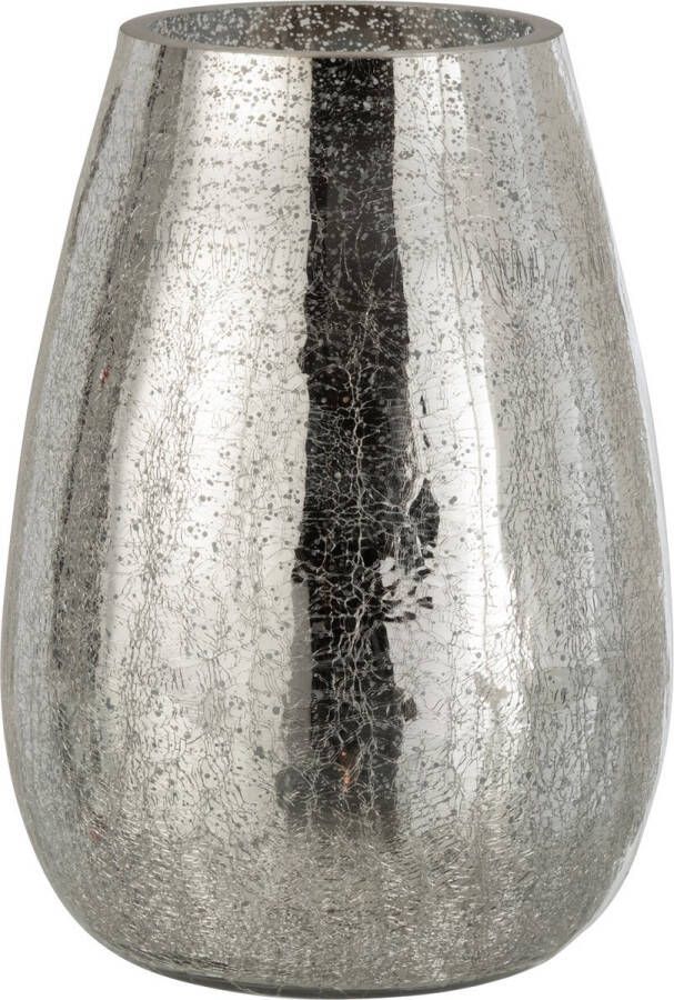 J-Line Windlicht Eivorm Craquele Glas Zilver Large