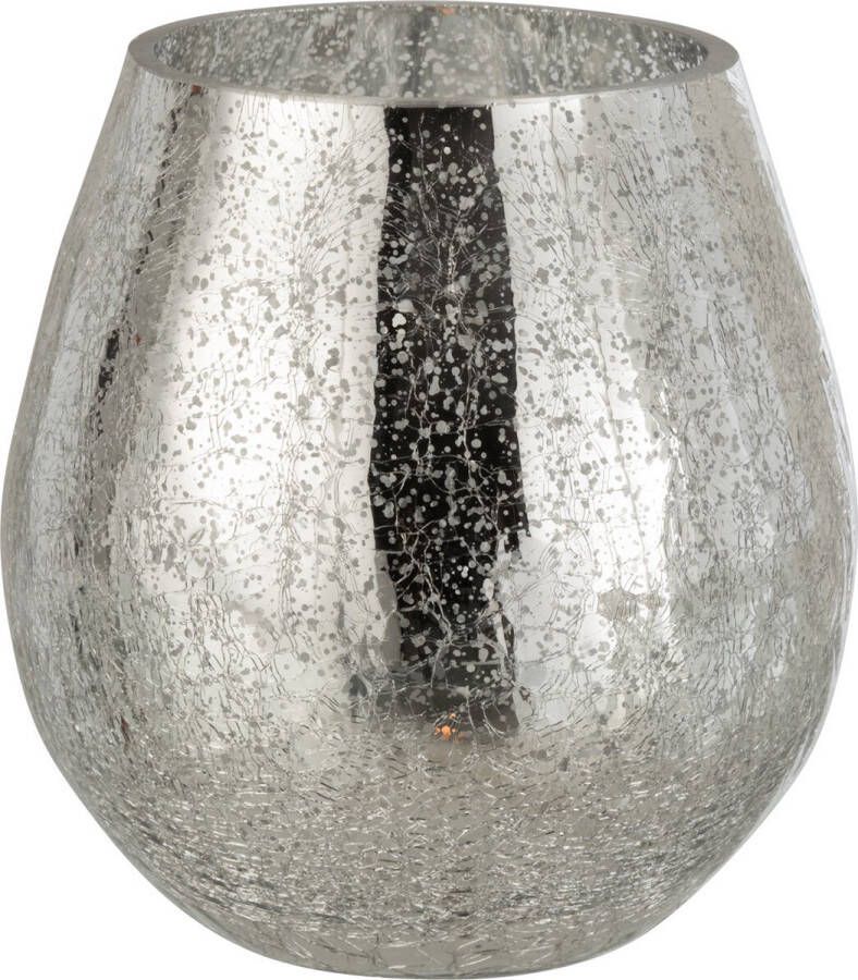 J-Line Windlicht Eivorm Craquele Glas Zilver Small