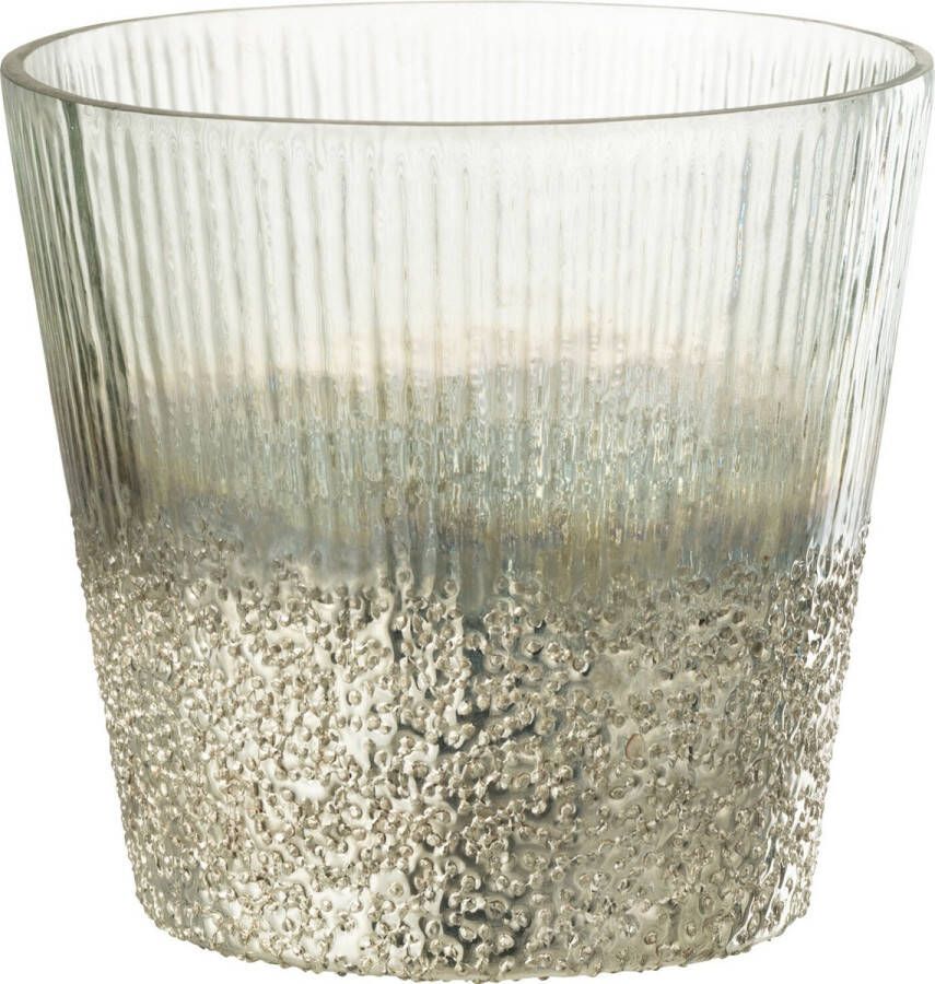 J-Line Windlicht Geribbeld Glas Zilver Transparant Large