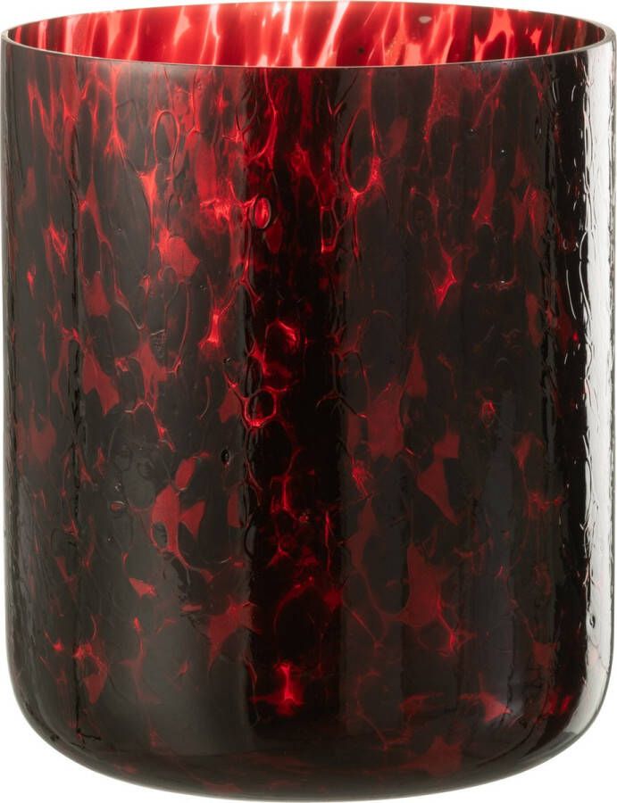 J-Line Windlicht Gevlekt Glas Rood Zwart Extra Large