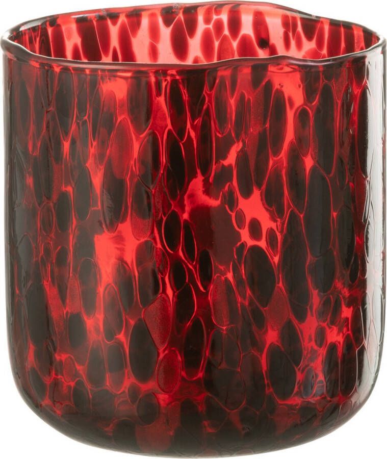 J-Line Windlicht Gevlekt Glas Rood Zwart Medium