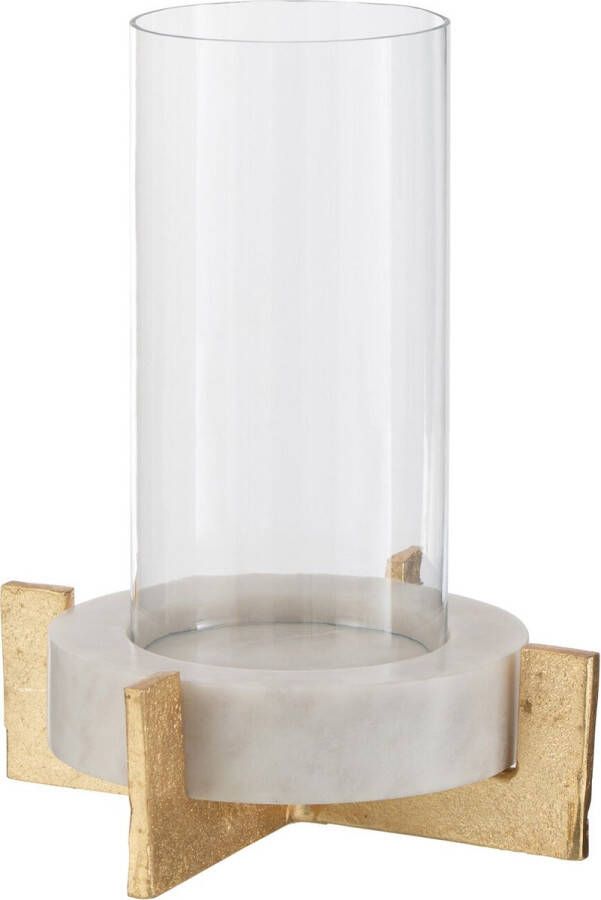 J-Line Windlicht Glas Voet Marmer Metaal Grijs Champagne Small Kaarsenhouder 20.50 x 20.50 x 31.50 cm 1 stuks