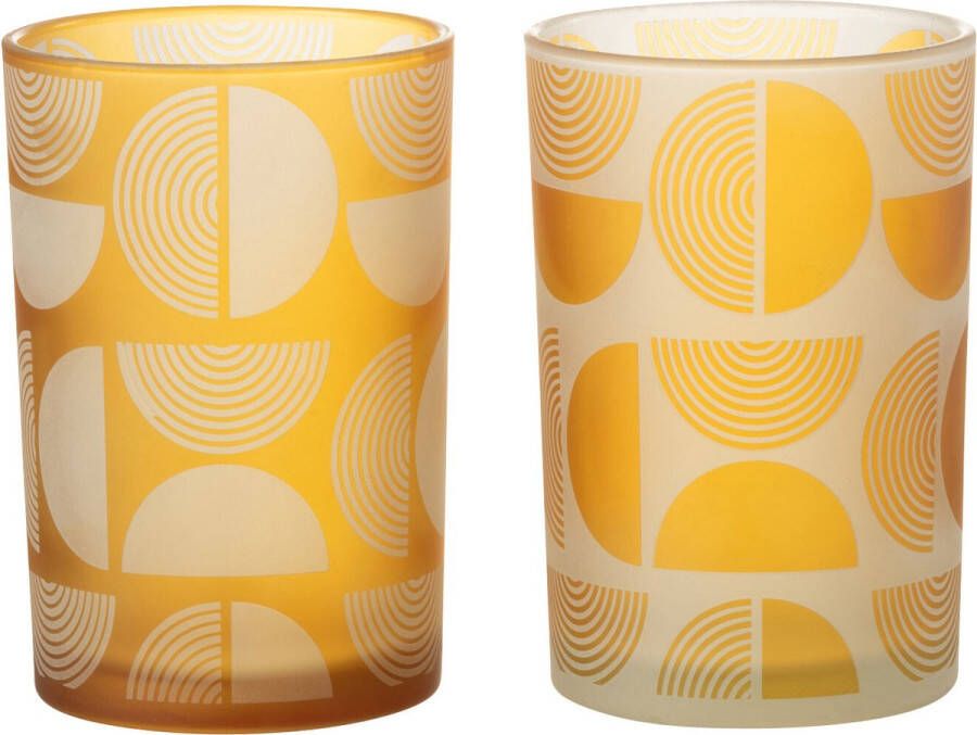 J-Line Windlicht Halve Ronden Glas Oranje Large Assortiment Van 2