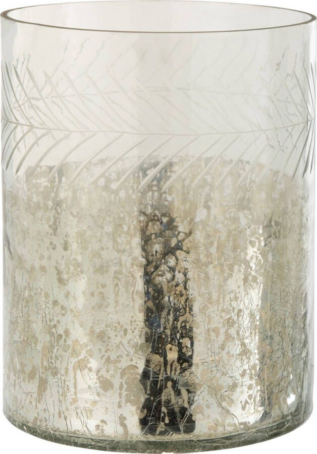 J-Line Windlicht Klassiek Crackle Glas Transparant Zilver Large