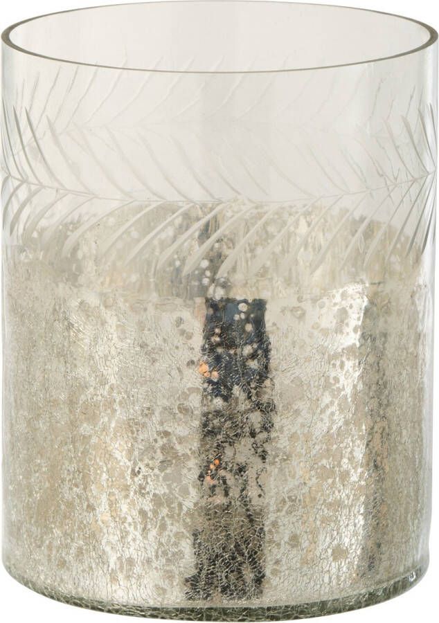 J-Line Windlicht Klassiek Crackle Glas Transparant Zilver Small
