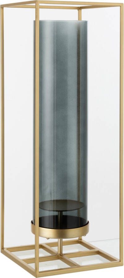 J-Line Windlicht Rechthoek Hoog Metaal Glas Goud Kaarsenhouder 20.00 x 20.00 x 55.00 cm 1 stuks