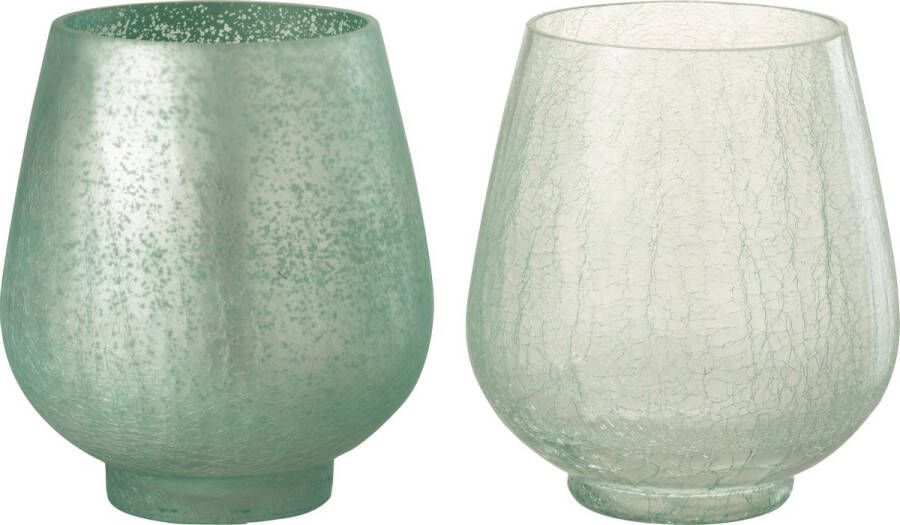 J-Line Windlicht Rond Craquele Mat Blinkend Groen Large Assortiment Van Twee