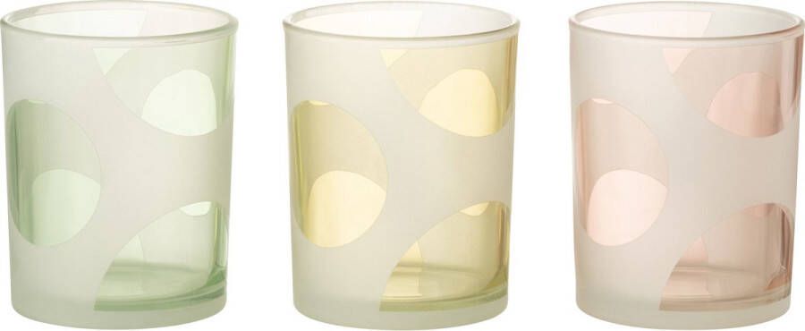 J-Line Windlicht Ronden Glas Mix Pastel Medium Assortiment Van 3 Paasdecoratie