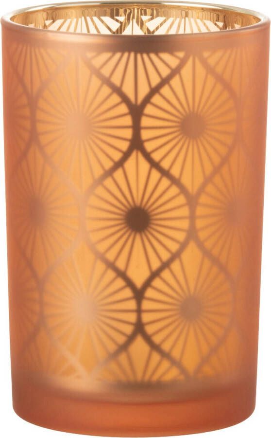 J-Line Windlicht Ruit Bloemen Glas Oranje Large