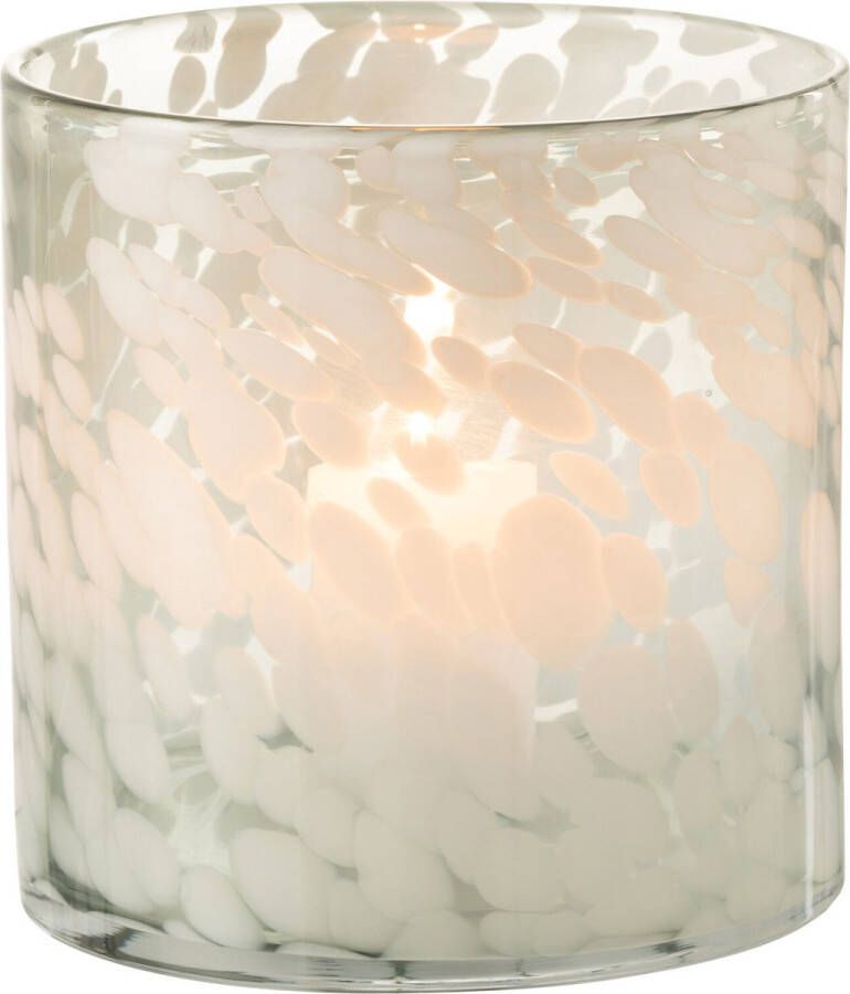 J-Line Windlicht Spikkel Glas Grijs|Wit Medium