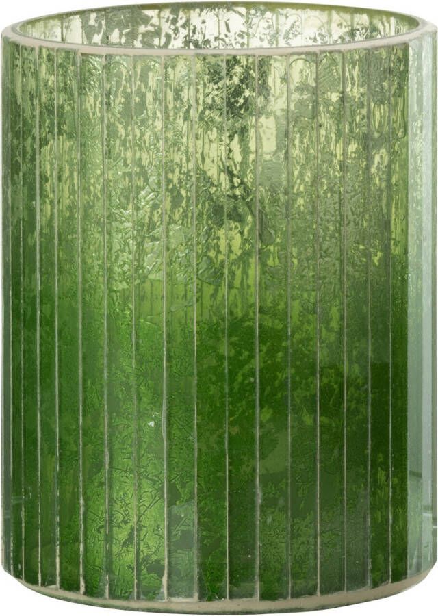 J-Line Windlicht Strepen Glas Groen Medium