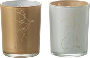 J-Line Windlicht Vrouw Glas Mix Medium Assortiment Van 2
