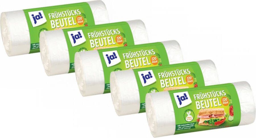 JA! 5 x 120 stuks boterhamzakjes makkelijk dicht te knopen 18 x 23 cm ontbijt lunch onderweg