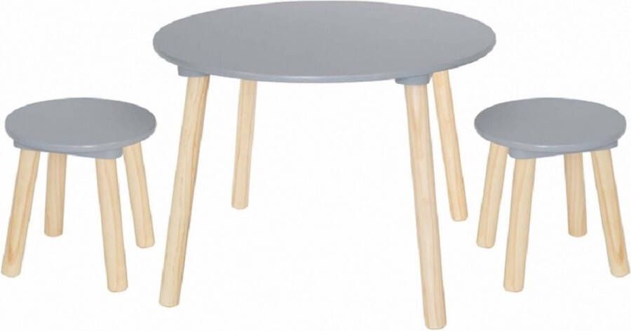 Jabadabado Houten kindertafel met twee krukjes Grijs